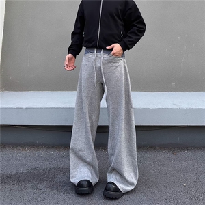 JY762-P51 美式格子拼接慵懒风灰色宽松卫裤男女拖地休闲裤图片
