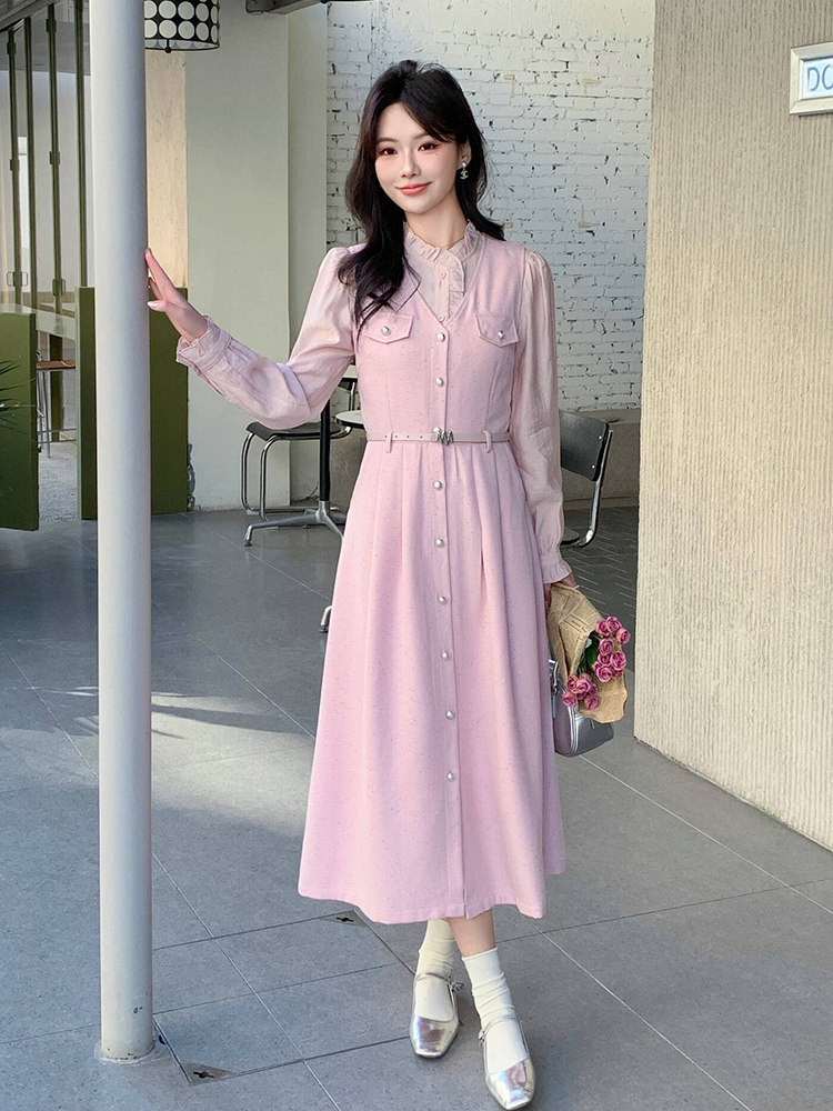 现货2025年春季女时尚气质潮流修身显瘦衬衫马甲连衣裙套装两件套,女装套装/套裙,艾贝斯