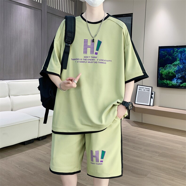 休闲运动套装夏宽松阔版青少年学生短袖短裤一套A436-D1337-P50,男装休闲套装,电商A436