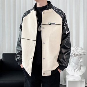 精品秋冬装飞行棒球服男女夹克毛呢拼皮刺绣轻熟JK1701-P115爆景A图片