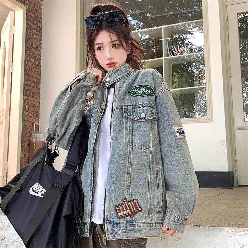 美式高街水洗做旧牛仔外套男女秋季潮牌宽松休闲机车夹克-网图,男装工装外套,星座302B-2