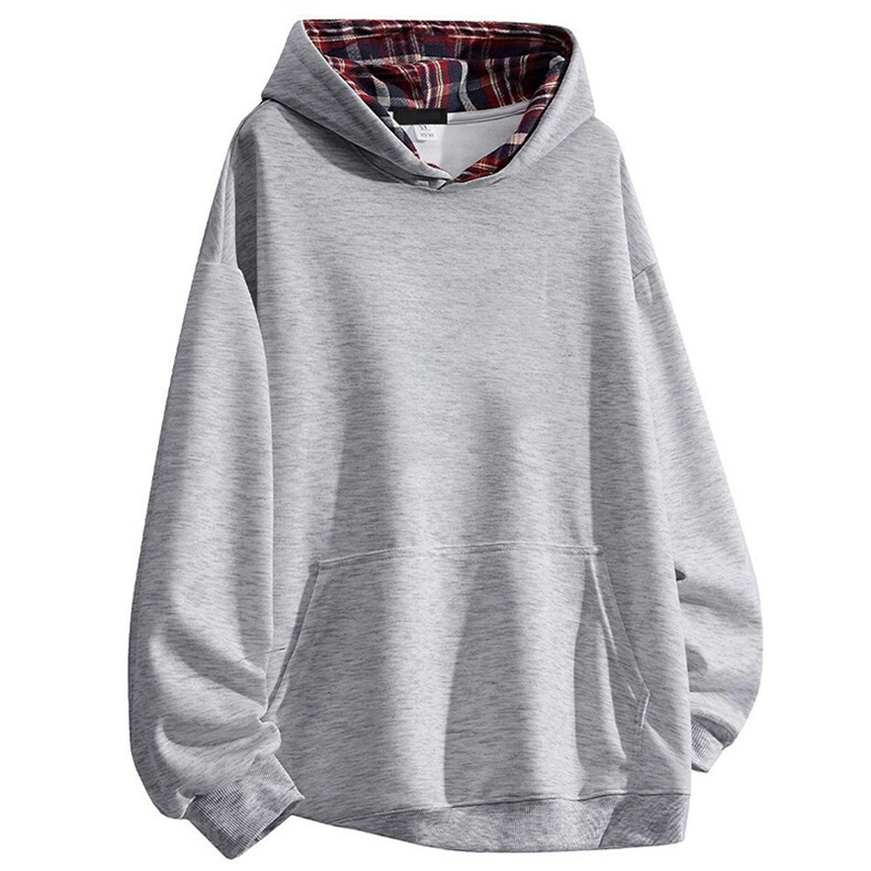 抖音得物高品质美式高街重磅结构设计假两件格子连帽卫衣外套W106，男装卫衣，电商A486