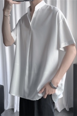 白色V领衬衫男短袖polo衫冷淡风男装高级感oversize大码衬衣t恤潮，男装衬衫，电商A141