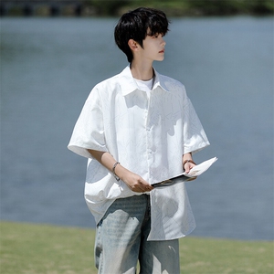 裂纹印花衬衫男短袖夏季宽松寸衫大码痞帅半袖衬衣外套DC28007P38