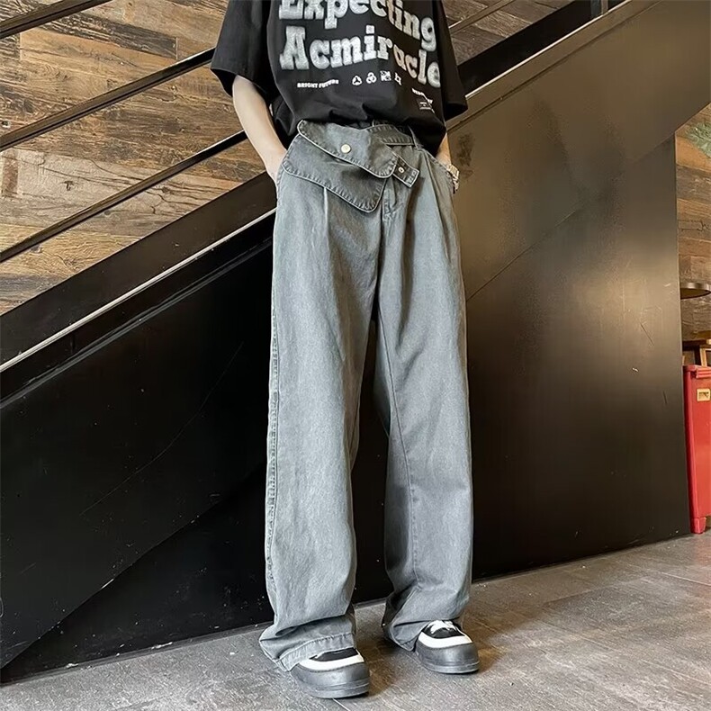 美式水洗工装口袋腰带直筒复古牛仔裤男女宽松休闲裤子AM55P65，男装牛仔裤，星座1013-5