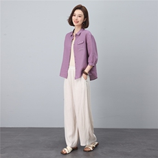 棉麻套装女2026年新款夏装搭配一整套中年妈妈阔腿裤装亚麻两件套，女装套装/套裙，涵誉