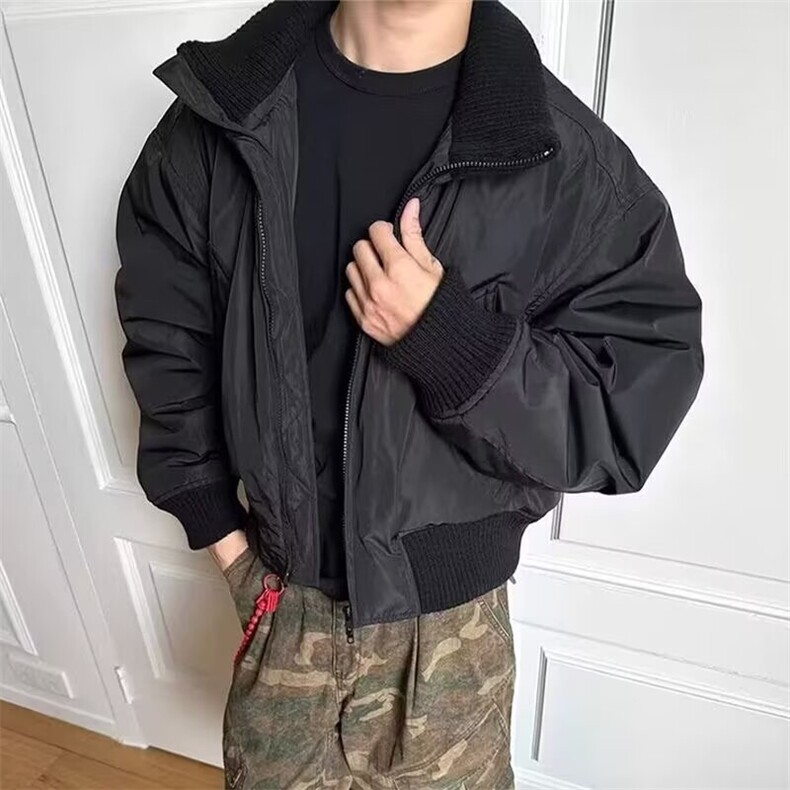 抖音得物美式潮休闲夹克春季立领纯色复古工装加厚棉服外套AMY02,男装夹克,电商A443