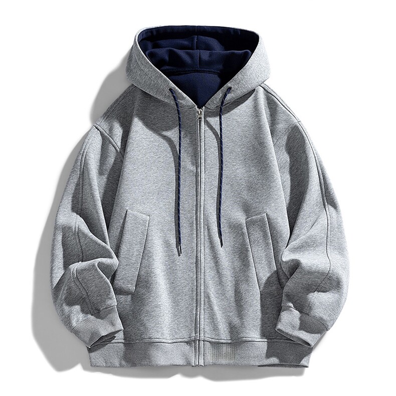 抖音得物二开美式高街重磅结构双层撞色连帽卫衣开衫外套W116，女装短外套，电商A486-1