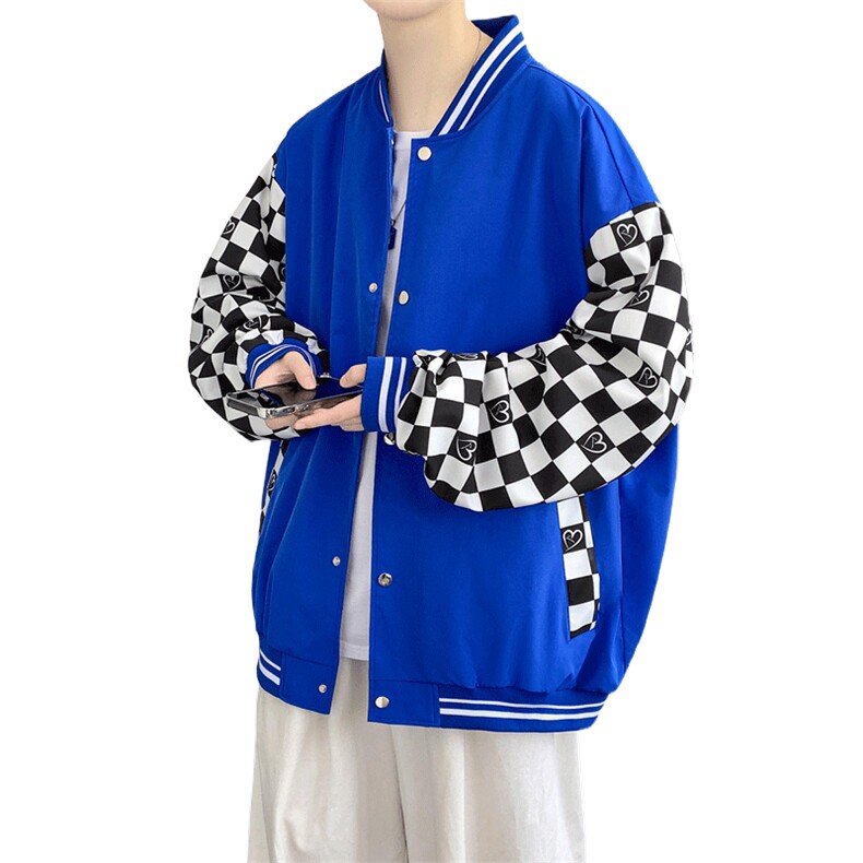 秋季美式潮流格子拼接棒球服外套男宽松夹克情侣上衣JK02226-P65,男装夹克,星座308B-1