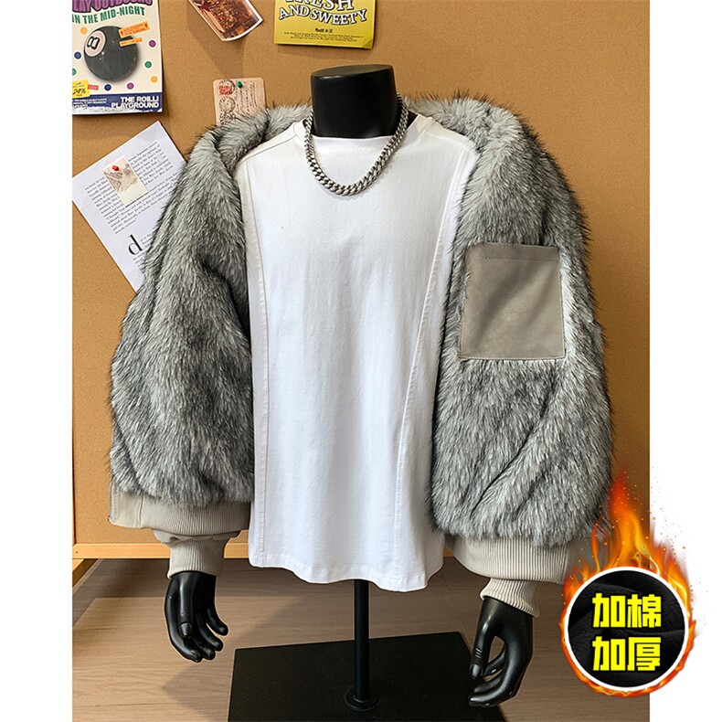 现货高品质美式高街重磅座山雕毛毛领pu皮棉衣男女加厚棉服冬外套,男装皮衣,电商A486