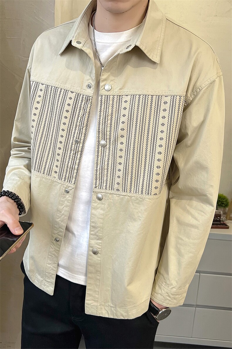 秋季长袖衬衫男2025新款条纹拼接纯棉衬衣外套A313-2320-P88,男装衬衫,电商A313