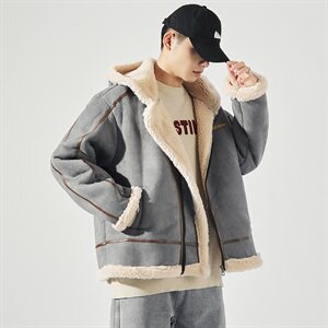 秋冬季新款皮毛一体潮流时尚羊羔毛连帽休闲男棉衣外套MY10/图片