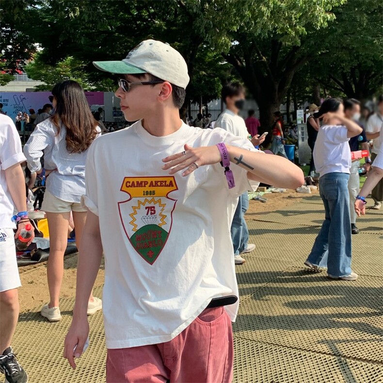 816B-T10281-P45 夏季英文美式印花短袖韩版T恤情侣高级感韩ins图片