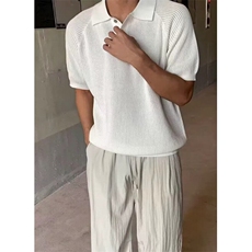 男装高级感蜂窝纹插肩袖翻领短袖t恤男夏季亚麻针织上衣TB301，男装T恤，星座1116A（原606A-3）