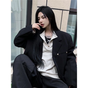 高端时尚烫钻西装外套男宽松春秋季新款韩版休闲夜店发型师西服图片