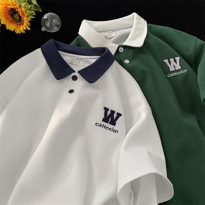 2026夏季新款港风刺绣宽松学生短袖男T恤 X416b-1-DT366-P45 限58图片