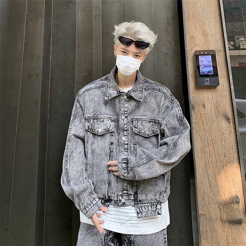小众复古水洗牛仔外套夹克套装宽松直筒牛仔裤搭配一套TZ62-P122图片