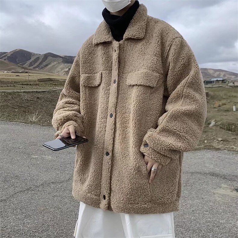 秋冬羊羔绒外套男潮牌百搭夹克休闲宽松翻领加厚服  W2193-P53图片