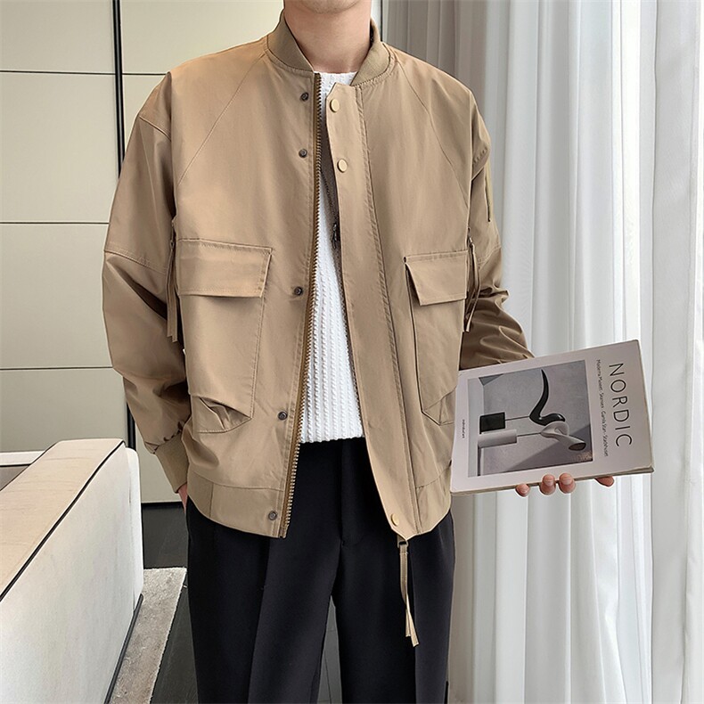 社会小伙秋季新款工装休闲轻熟风夹克时尚棒球领外套男JK123-P95,男装夹克,电商A413
