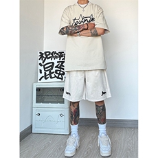 重磅短裤男美式高街麂皮5分裤夏季大码oversize宽松休闲篮球裤子，男装休闲裤，电商A014