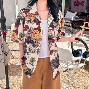 古着碎花衬衫港味复古男女情侣设计感夏威夷沙滩衬衣CS112/P32图片