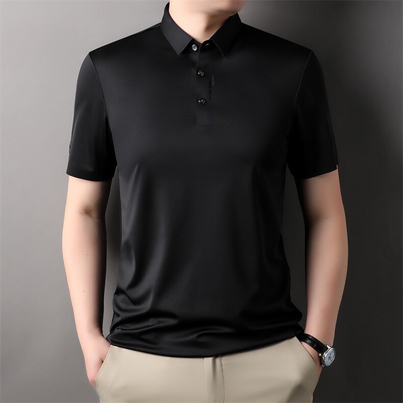 冰丝短袖T恤男夏季凉感时尚纯色宽松休闲薄款Polo衫男半袖潮,男装Polo衫,电商B212（原钱塘6029）