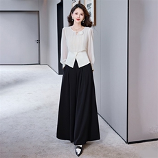 2025春季时髦气质收腰珍珠立体花朵衬衣阔腿裤套裤时尚套装两件套，女装套装/套裙，卡杰菲