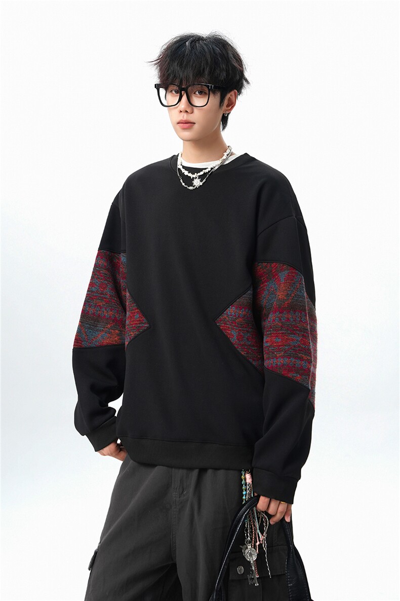 8XL-M春秋季圆领拼接撞色民族风卫衣男新款潮牌上衣服WY005P58,男装民族服装,电商B312