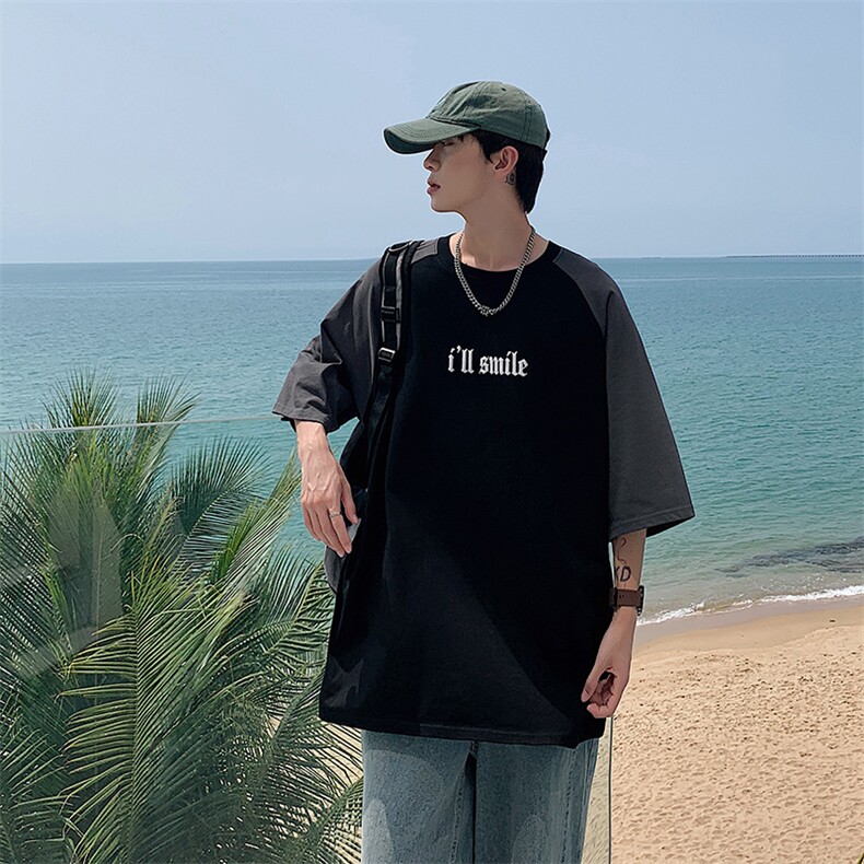 DX037P32港风情侣拼接短袖青少年学生百搭休闲潮流宽松,男装T恤,星座1204-3
