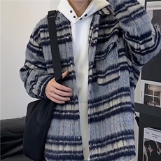 429-P65日系小香风毛呢格子外套男士秋季复古翻领呢子保暖，男装棉衣，电商B323A