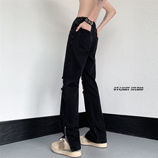 B221美式ins高街暗黑小众破洞小脚弹力牛仔裤LK23060-P65控88，男装牛仔裤，电商B221