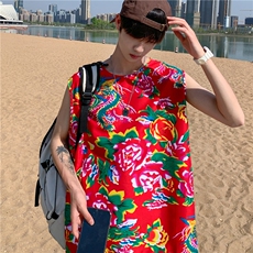 夏季大码东北大花布男背心坎肩运动马甲男装风民族牡丹花MJ01，男装背心/马甲，星座115A(原星座507）