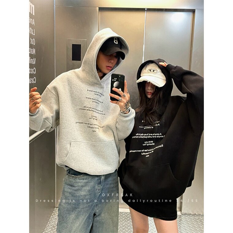 C0237-P55高级感简约字母印花连帽卫衣男女款学生宽松上衣,女装卫衣/绒衫,星座617A-2