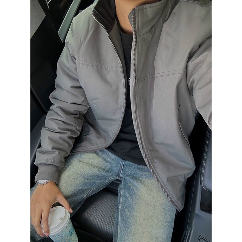抖音得物美式潮休闲夹克春季立领纯色复古工装加厚棉服外套AMY01,男装夹克,电商A443
