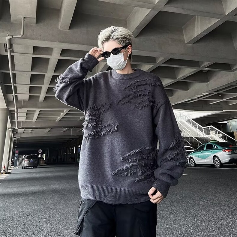 新款小众慵懒风纯色毛衣男秋冬款小众宽松百搭针织衫上衣MY11/P48,男装针织衫/毛衣,星座506
