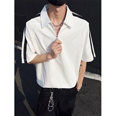 得物300克重磅纯棉宽松撞色打底短袖拉链POLO衫T恤男RH5035-特P40，男装T恤，星座610B-1