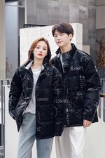 仓库现货立领潮牌修身宽松鲨鱼皮面料情侣白鸭绒羽绒服R2218P100，男装羽绒服，星座301D-5(原星座1415）