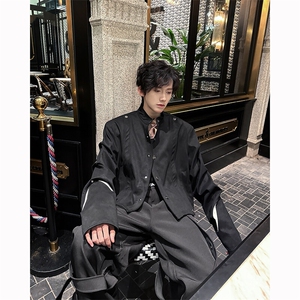25春季解构麂皮绒拼接垫肩夹克外套JK108-P158图片