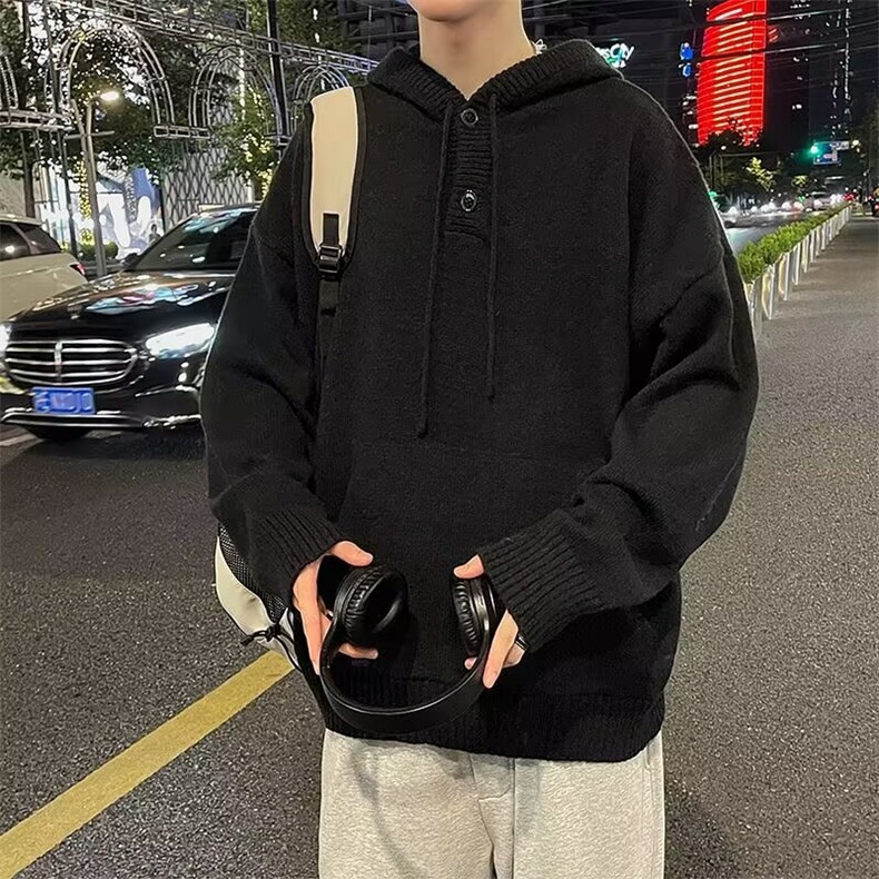 美式连帽针织衫男秋冬季潮流慵懒风毛衣宽松休闲线衣外套 M6515图片