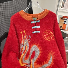 1506-1/MM3331/P69红色毛衣男女牌宽松新年喜庆情侣针织衫情侣，男装针织衫/毛衣，星座1506-1