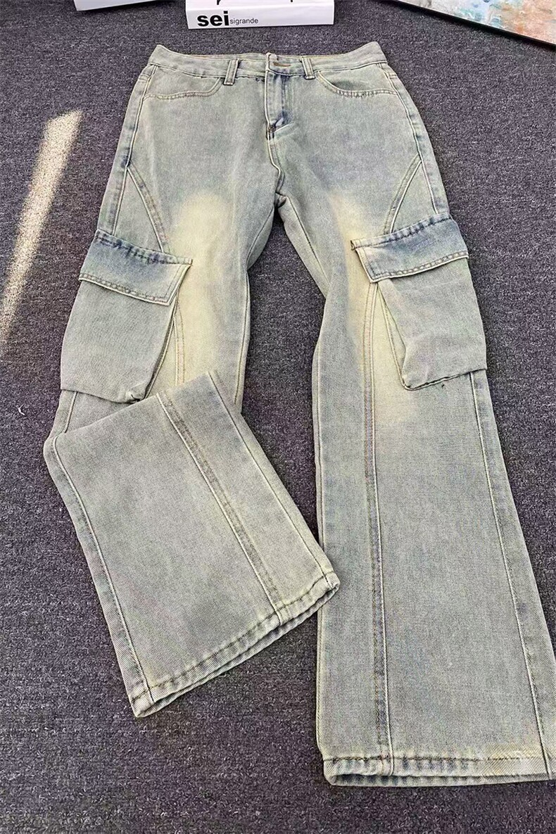 美式高街微喇牛仔裤男网图秋季新款工装休闲裤子-A2188TP55,男装休闲裤,电商B241