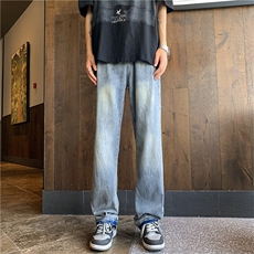 美式高街水洗提花牛仔裤男夏季潮牌百搭直筒休闲长裤子N0021-P48，男装牛仔裤，星座308B-1