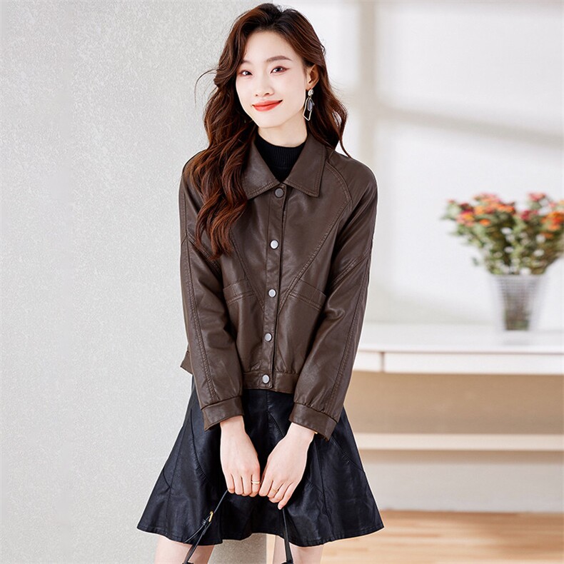 皮衣外套女2024年春季新款水洗皮机车服显瘦pu皮夹克韩版短外套潮,女装套装/套裙,潮流依族