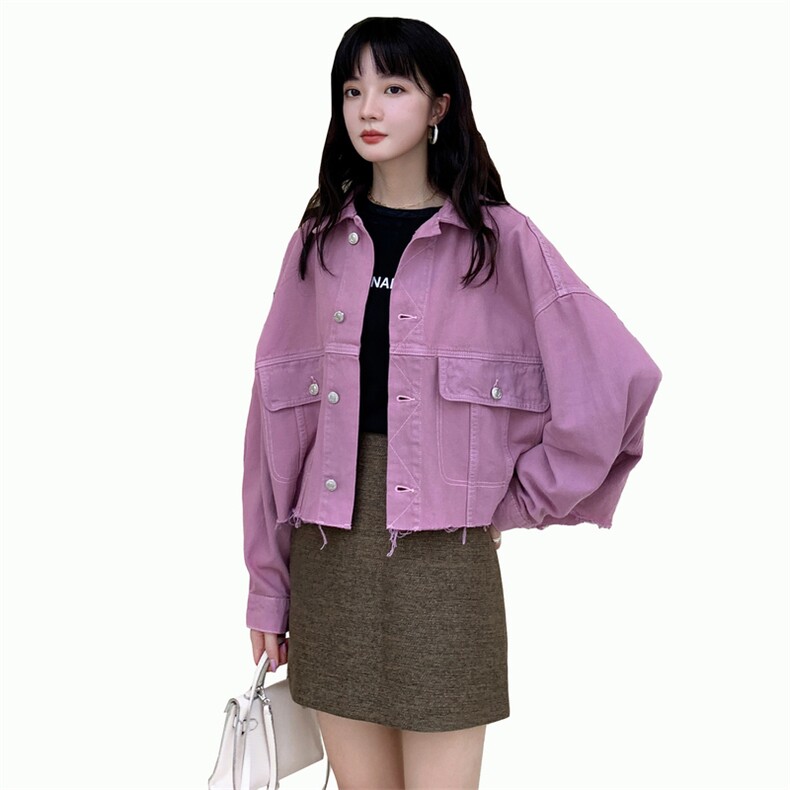 【新品】2021春秋装紫色夹克牛仔短外套女255-2081-P125控178,女装短外套,浙宝288（原255）