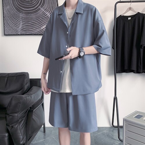 男士冰丝短袖套装2023夏新款冰爽两件套TZ001-特批55（控价：88），男装休闲裤，星座718-1