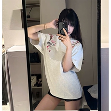 万针全刺绣工艺抖音得物高品质260克重磅纯棉双纱美式高街短袖T恤，男装T恤，电商A486