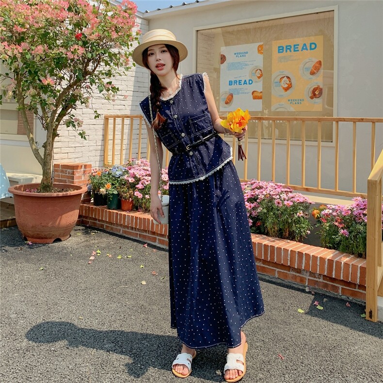 2025夏季新款韩版蕾丝拼接高级感马甲背心半身裙套装女裤子两件套图片