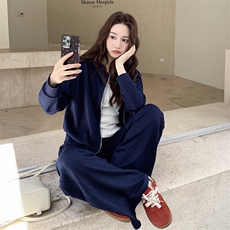 休闲运动穿搭藏青色连帽卫衣套装女春秋超火好看高级感长裤两件套，女装套装/套裙，2C129