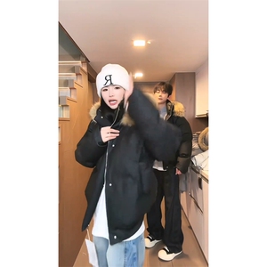 现货三防重磅硬挺boxy短款羽绒棉衣座山雕大毛毛领PU皮棉服外套冬图片
