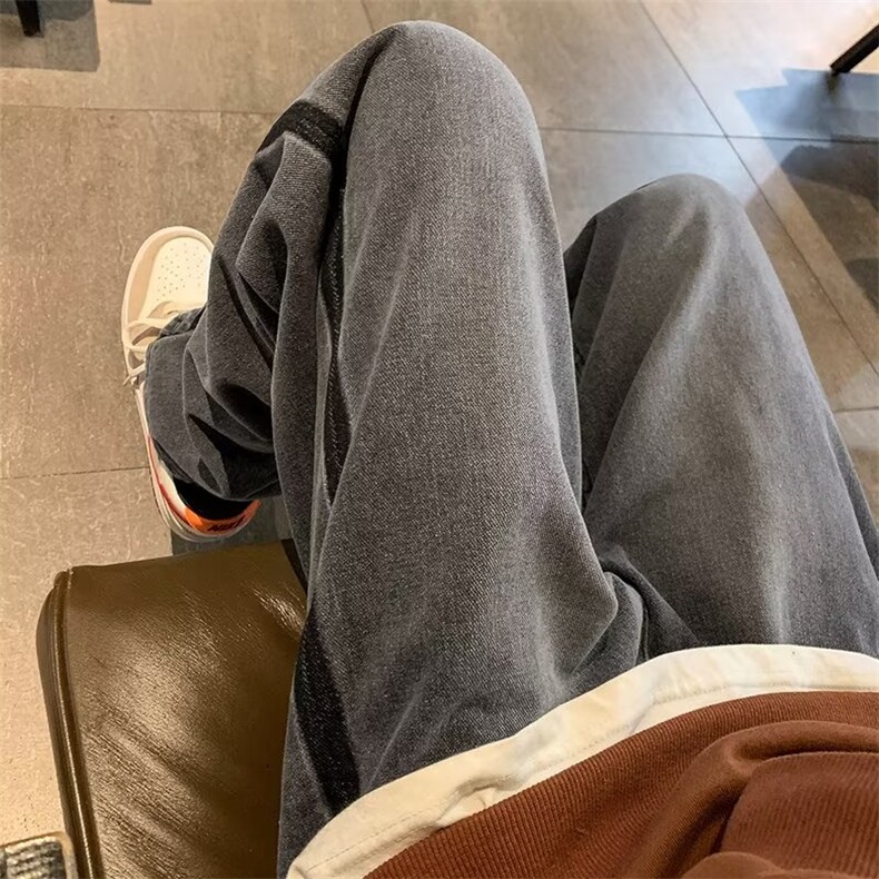 复古牛仔裤男秋冬美式高街潮牌炸街裤子宽松阔腿直筒裤N3933-P45,男装牛仔裤,星座1008